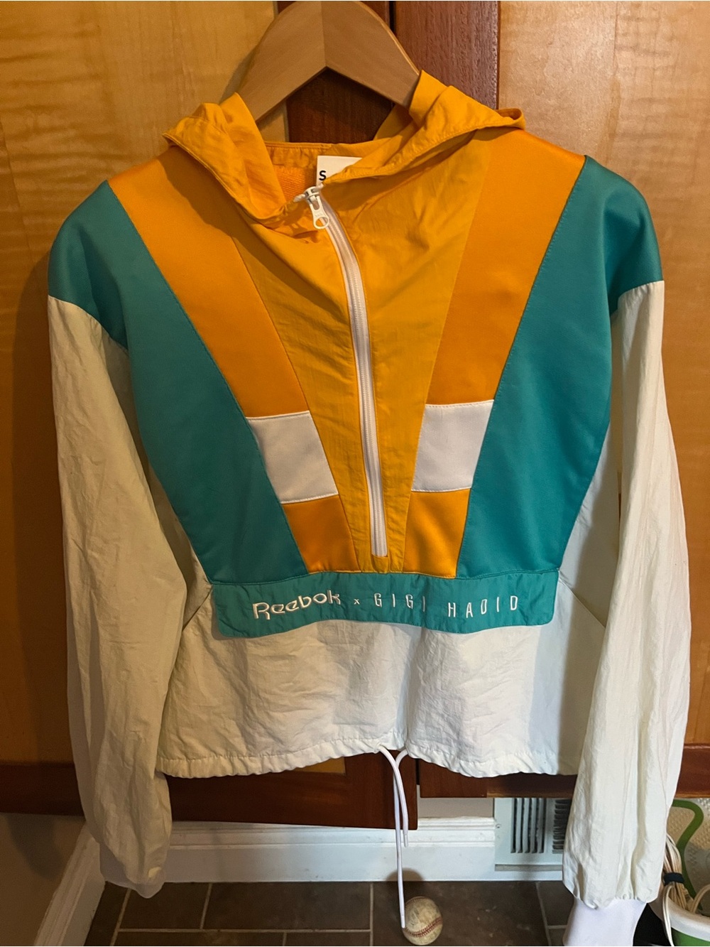 Reebok Colorblock Hooded Windbreaker Jacket - Teal, Mustard, White